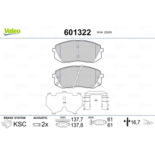 Sada brzdových platničiek kotúčovej brzdy VALEO 601322