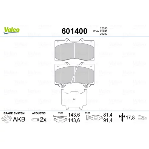 Sada brzdových platničiek kotúčovej brzdy VALEO 601400