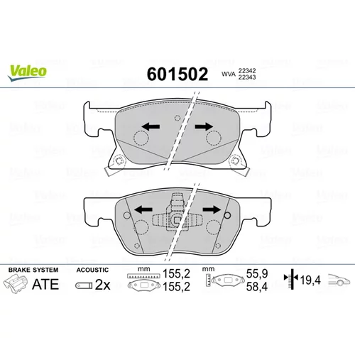 Sada brzdových platničiek kotúčovej brzdy VALEO 601502