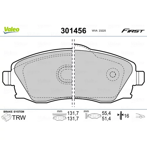 Sada brzdových platničiek kotúčovej brzdy VALEO 301456