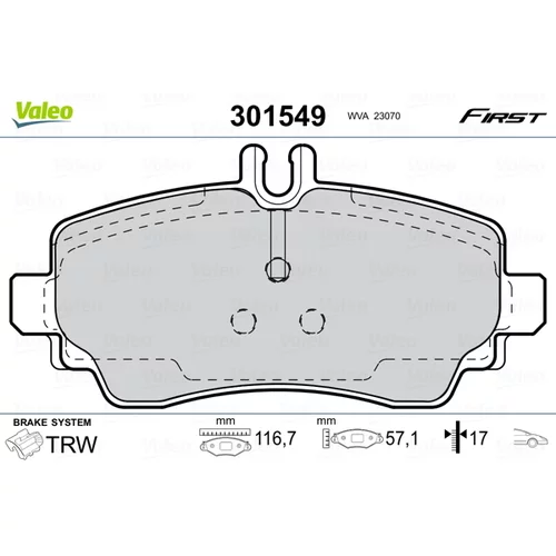 Sada brzdových platničiek kotúčovej brzdy VALEO 301549