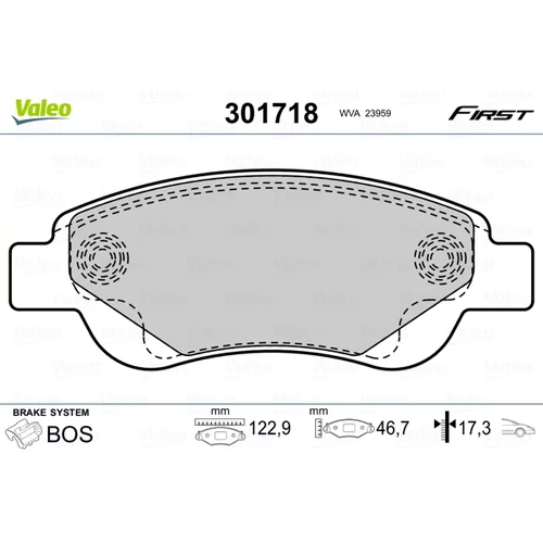 Sada brzdových platničiek kotúčovej brzdy VALEO 301718