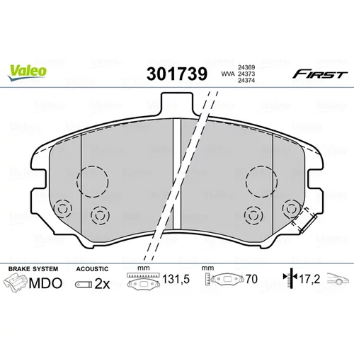 Sada brzdových platničiek kotúčovej brzdy VALEO 301739