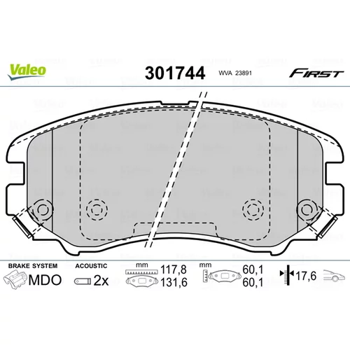 Sada brzdových platničiek kotúčovej brzdy VALEO 301744