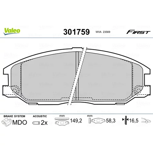 Sada brzdových platničiek kotúčovej brzdy VALEO 301759