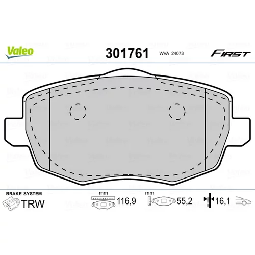 Sada brzdových platničiek kotúčovej brzdy VALEO 301761