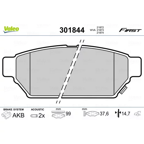 Sada brzdových platničiek kotúčovej brzdy VALEO 301844