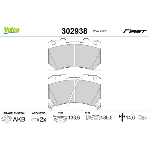 Sada brzdových platničiek kotúčovej brzdy VALEO 302938