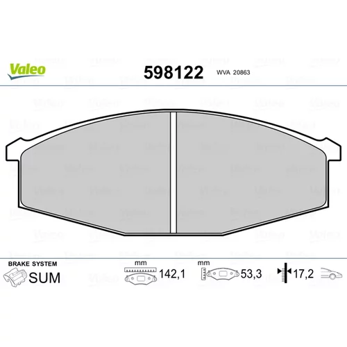 Sada brzdových platničiek kotúčovej brzdy VALEO 598122