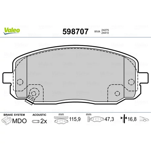 Sada brzdových platničiek kotúčovej brzdy VALEO 598707