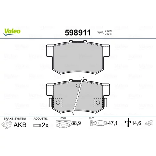 Sada brzdových platničiek kotúčovej brzdy VALEO 598911