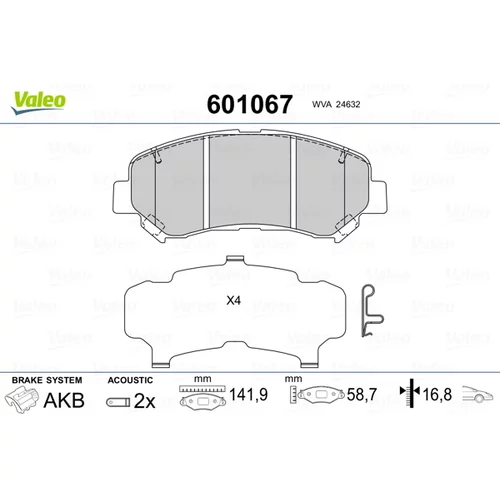 Sada brzdových platničiek kotúčovej brzdy VALEO 601067