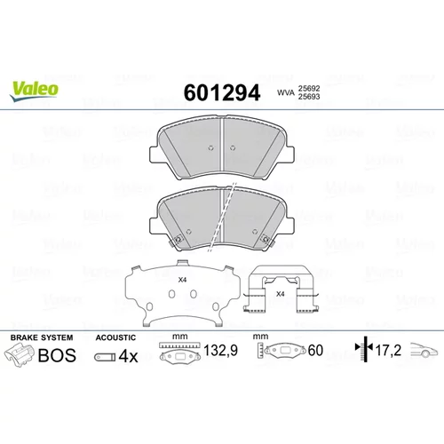 Sada brzdových platničiek kotúčovej brzdy VALEO 601294