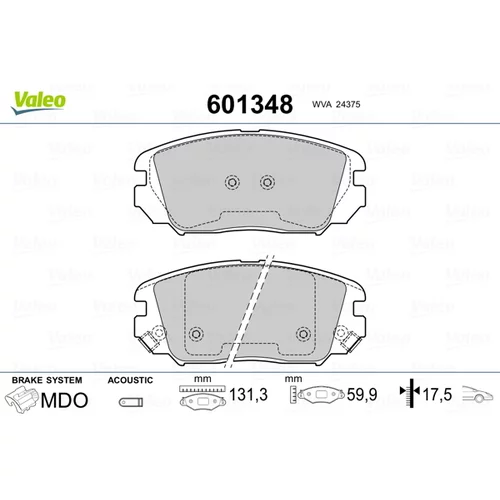 Sada brzdových platničiek kotúčovej brzdy VALEO 601348