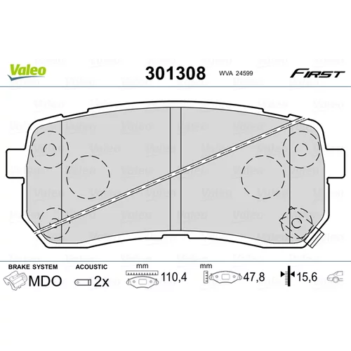 Sada brzdových platničiek kotúčovej brzdy VALEO 301308