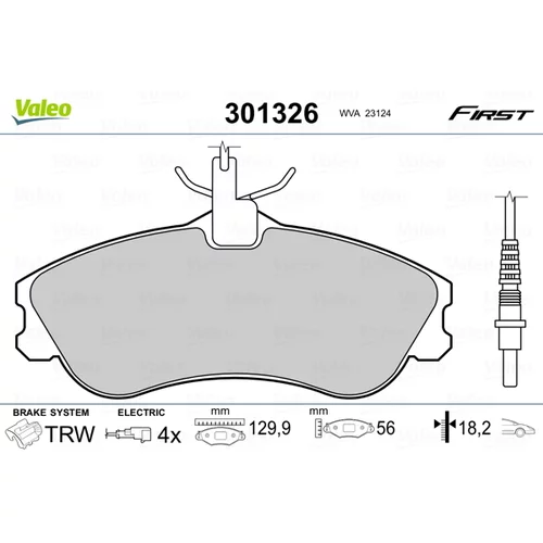 Sada brzdových platničiek kotúčovej brzdy VALEO 301326