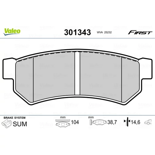 Sada brzdových platničiek kotúčovej brzdy VALEO 301343