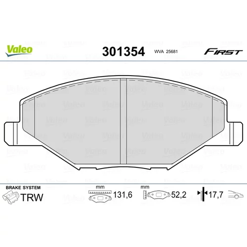 Sada brzdových platničiek kotúčovej brzdy VALEO 301354