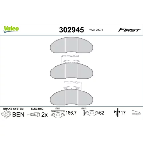 Sada brzdových platničiek kotúčovej brzdy VALEO 302945
