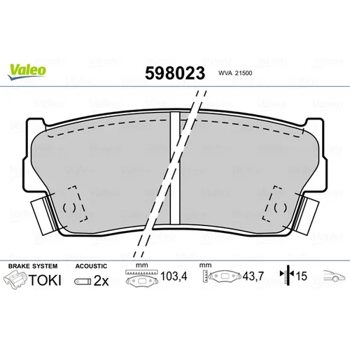 Sada brzdových platničiek kotúčovej brzdy VALEO 598023