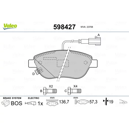 Sada brzdových platničiek kotúčovej brzdy VALEO 598427