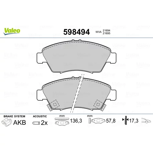 Sada brzdových platničiek kotúčovej brzdy VALEO 598494