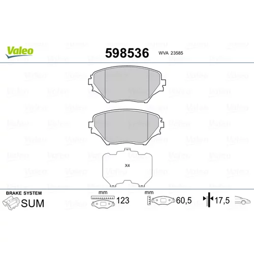 Sada brzdových platničiek kotúčovej brzdy VALEO 598536