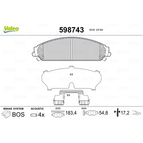 Sada brzdových platničiek kotúčovej brzdy VALEO 598743