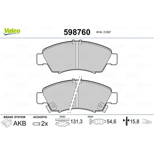 Sada brzdových platničiek kotúčovej brzdy VALEO 598760