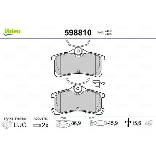 Sada brzdových platničiek kotúčovej brzdy VALEO 598810