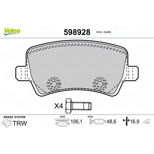 Sada brzdových platničiek kotúčovej brzdy 598928 /VALEO/