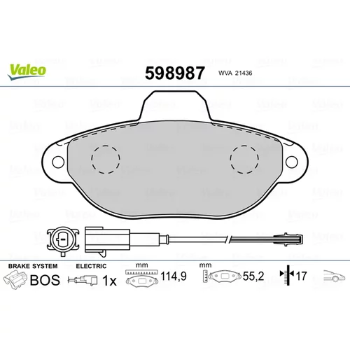 Sada brzdových platničiek kotúčovej brzdy VALEO 598987