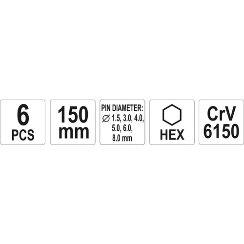 YATO Sada priebojníkov 6ks,pr. 1,5, 3, 4, 5, 6, 8mm, 150mm (YATO náradie) - obr. 2