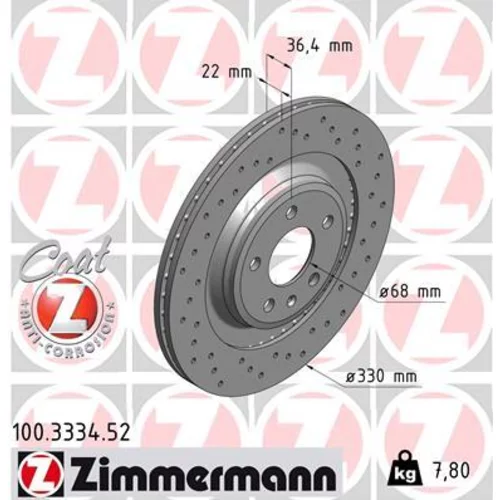 Brzdový kotúč ZIMMERMANN 100.3334.52