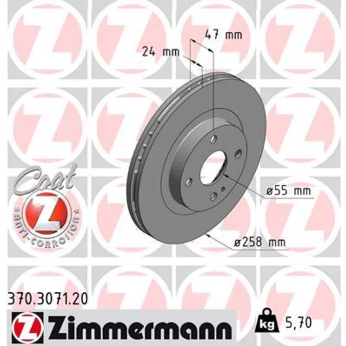 Brzdový kotúč ZIMMERMANN 370.3071.20