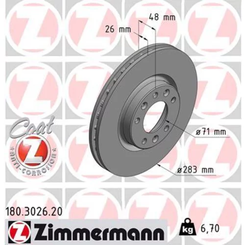 Brzdový kotúč ZIMMERMANN 180.3026.20