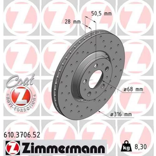 Brzdový kotúč ZIMMERMANN 610.3706.52