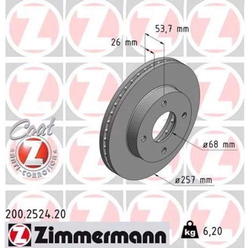 Brzdový kotúč ZIMMERMANN 200.2524.20