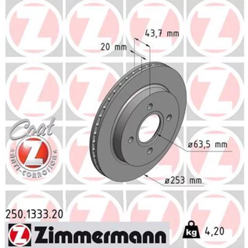 Brzdový kotúč ZIMMERMANN 250.1333.20