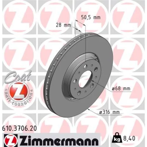 Brzdový kotúč ZIMMERMANN 610.3706.20