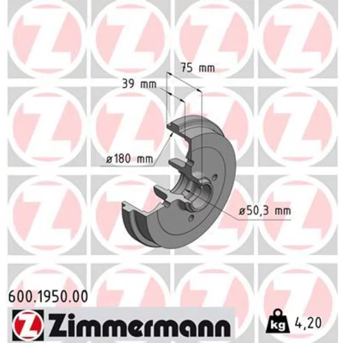 Brzdový bubon ZIMMERMANN 600.1950.00