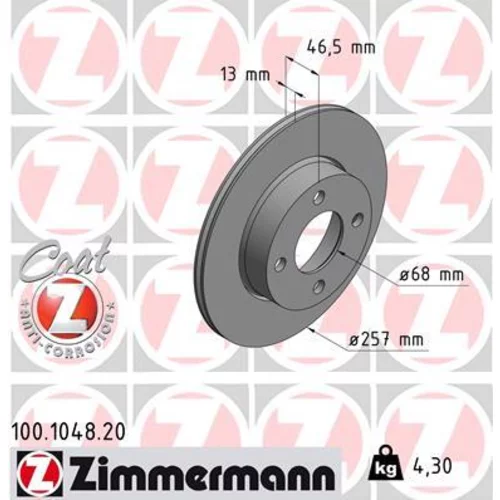 Brzdový kotúč ZIMMERMANN 100.1048.20