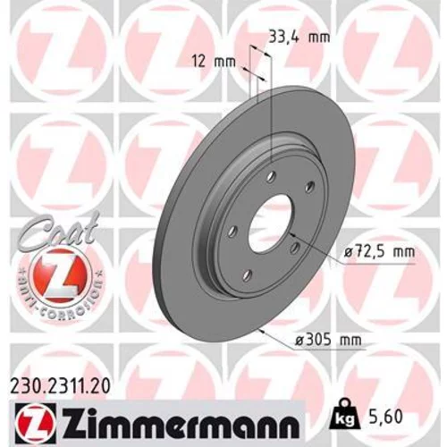 Brzdový kotúč ZIMMERMANN 230.2311.20