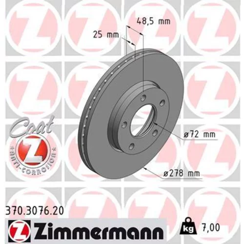 Brzdový kotúč ZIMMERMANN 370.3076.20