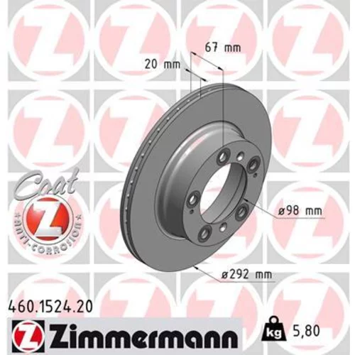 Brzdový kotúč ZIMMERMANN 460.1524.20