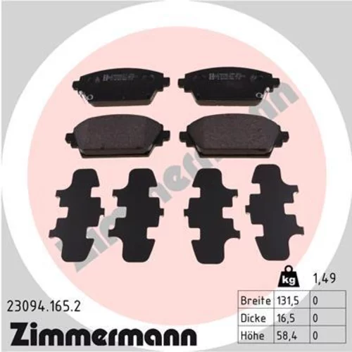 Sada brzdových platničiek kotúčovej brzdy ZIMMERMANN 23094.165.2