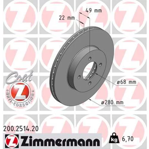 Brzdový kotúč ZIMMERMANN 200.2514.20