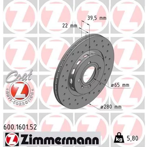 Brzdový kotúč 600.1601.52 /Zimmermann/