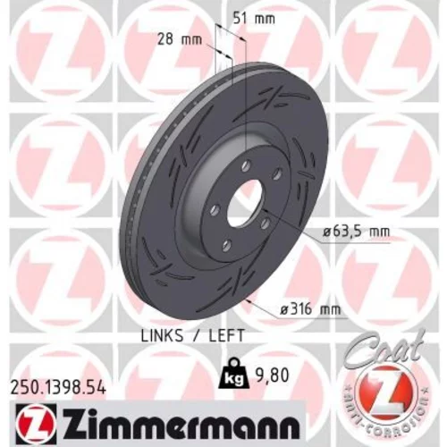 Brzdový kotúč 250.1398.54 /Zimmermann/