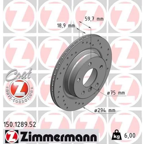 Brzdový kotúč ZIMMERMANN 150.1289.52